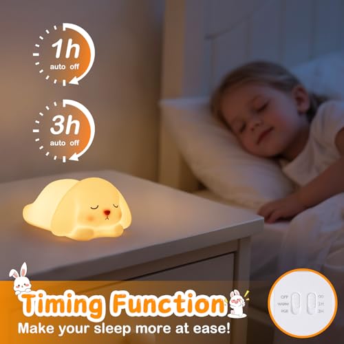 Tremdwoto Bunny Night Light for Kids - 16 Color Changing, Rechargeable Dimmable Nursery Lamp with 1/3 H Timer, Cute Animal Night Light for Baby Boys Girls, Kawaii Room Decor Gift - Image 5