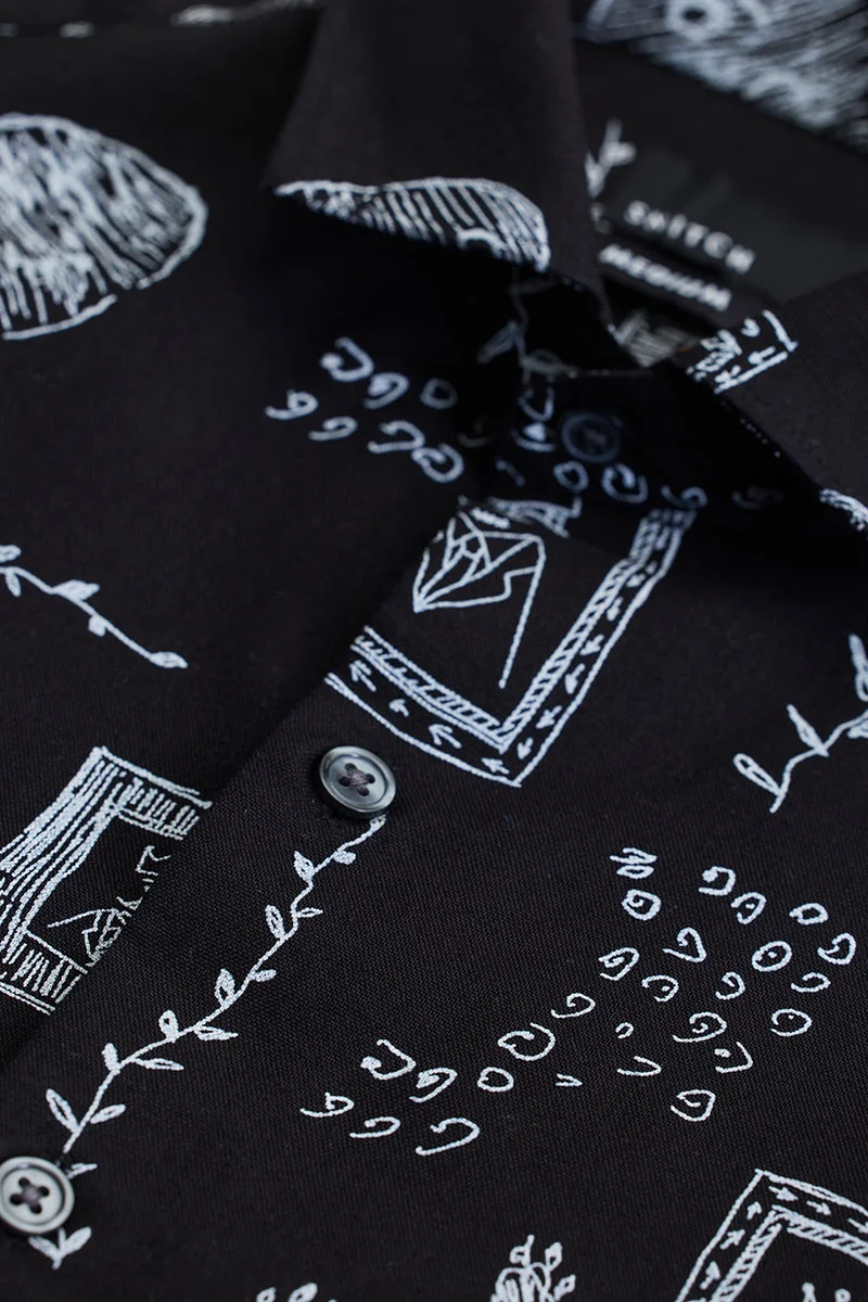 SNITCH Black Printed Slim Fit Shirt