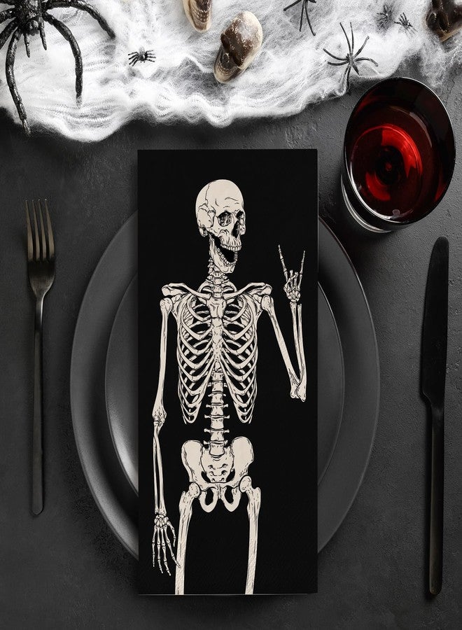 ٨٠ قطعة من مناديل ورقية سوداء للاستخدام مرة واحدة بتصميم هيكل عظمي، مثالية لحفلات الهالوين، لتزيين طاولة الطعام في المنزل أو الحفلات. - Image 3