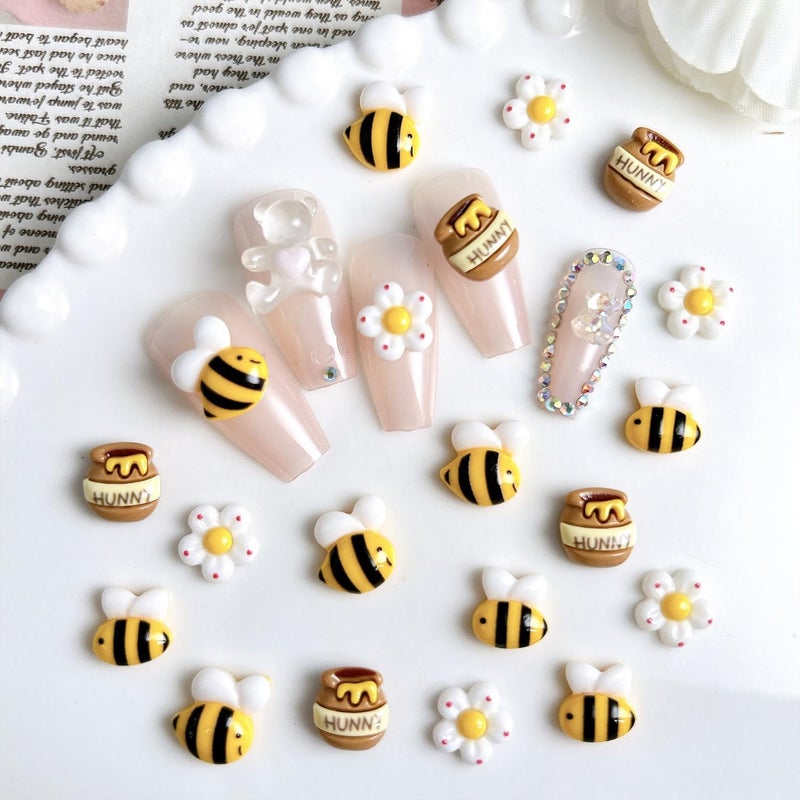 Vopintpy 20 Pcs Cartoon Bee Nail Charms for Nail Art Cute Flower Nail Charms Resin Design Nail Decorations Nail Art Charms Nail Supplies for Women Acrylic Nails - Image 2