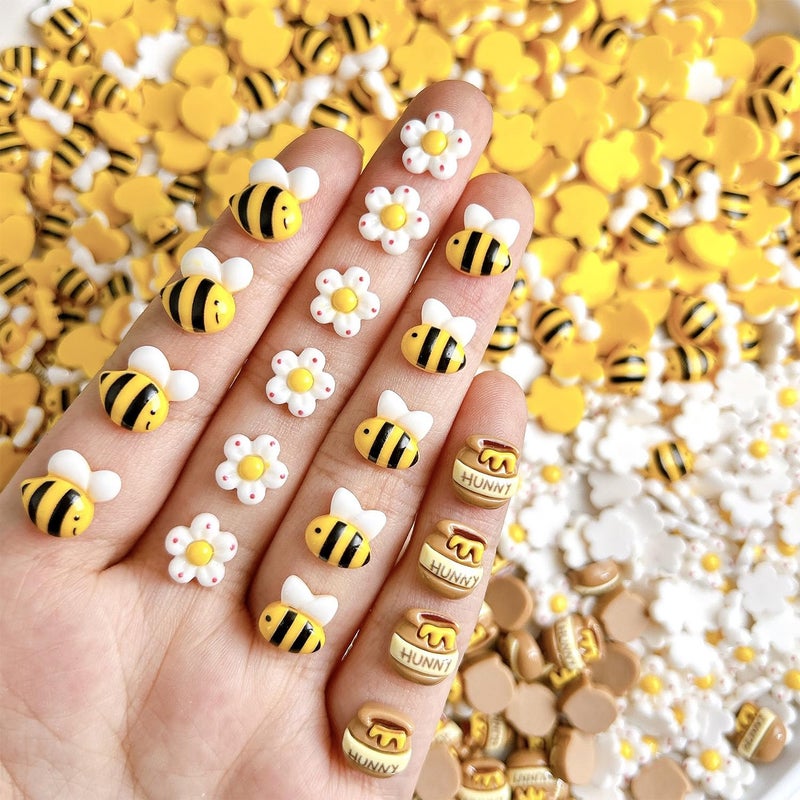 Vopintpy 20 Pcs Cartoon Bee Nail Charms for Nail Art Cute Flower Nail Charms Resin Design Nail Decorations Nail Art Charms Nail Supplies for Women Acrylic Nails - Image 1