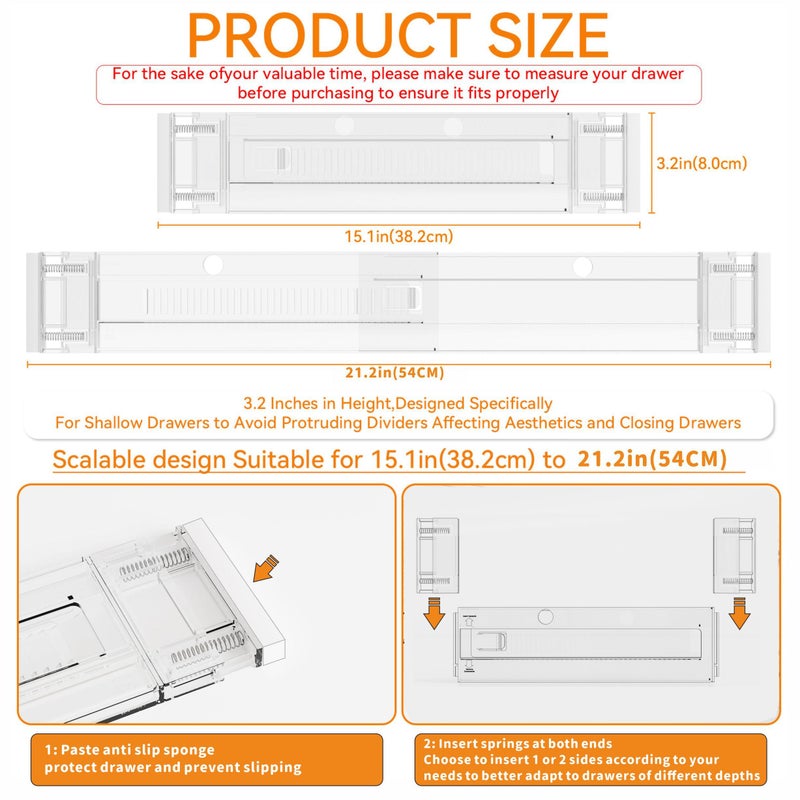 Yieach 8 Pack 3.2 Inch Shallow Acrylic Drawer Dividers for Clothes -Expandable from 15-21''- Adjustable Drawer Dividers for Baby Clothing,Sock,Underwear,Clear in Drawer Separators for Dresser,Kitchen - Image 3