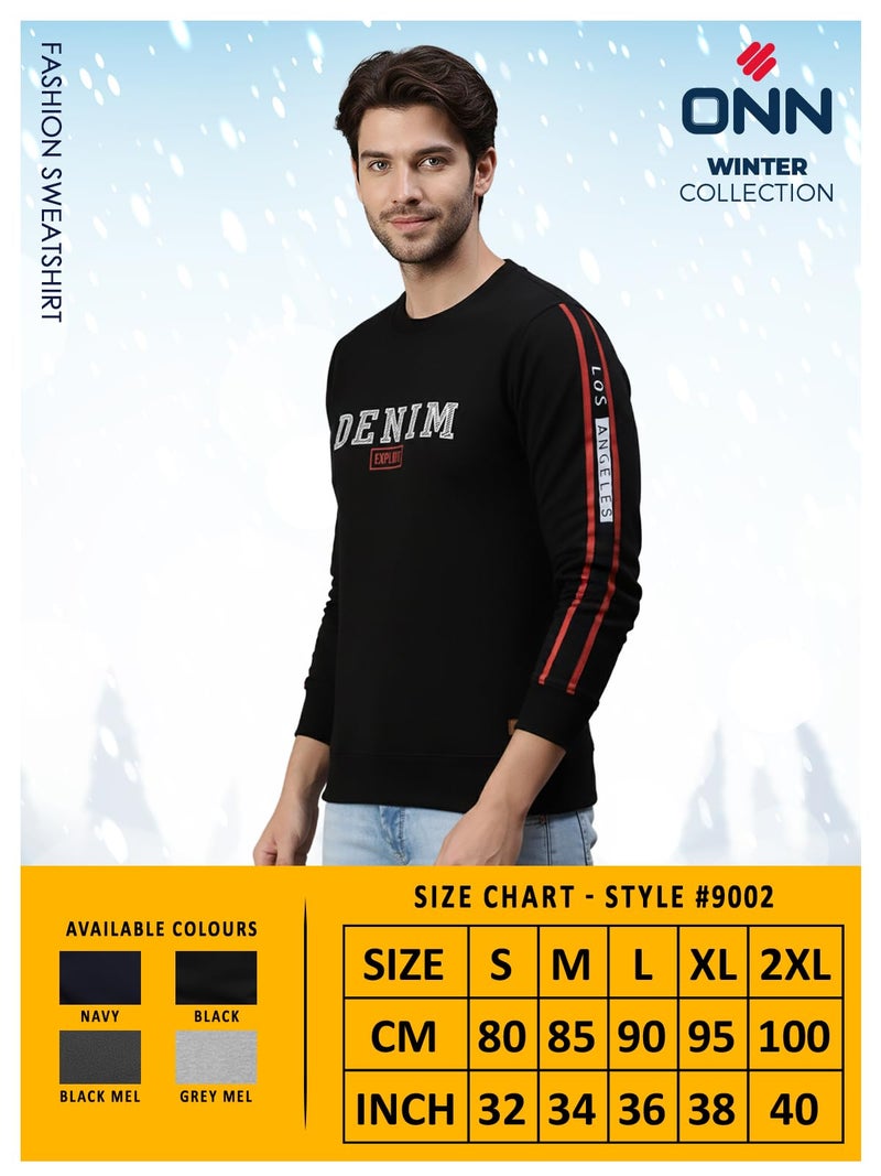 ONN Men's Super Soft Cotton Modern Fit Round Neck Sweatshirt 9002_BLK_L_1PC - Image 2