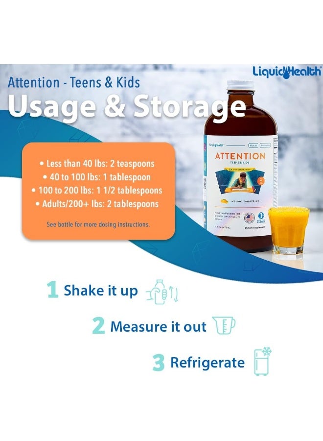 LIQUIDHEALTH Attention, Liquid Multivitamin for Kids & Teens - Improves Memory Retention, Concentration, Focus, Mood, Relaxation & Calming - Made in The USA, Great Taste, Vegan, Sugar-Free (2 Pack) - Image 4