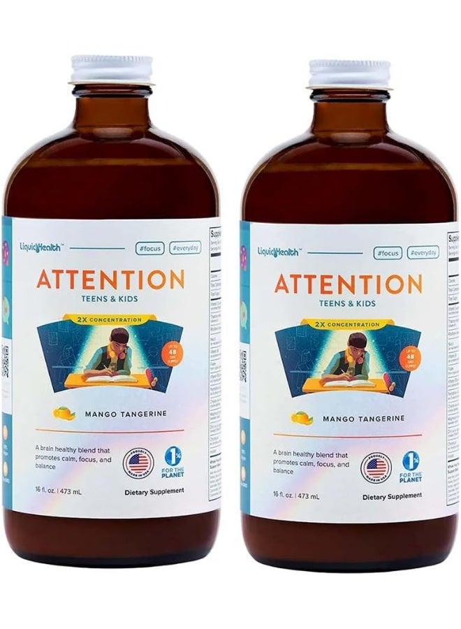 LIQUIDHEALTH Attention, Liquid Multivitamin for Kids & Teens - Improves Memory Retention, Concentration, Focus, Mood, Relaxation & Calming - Made in The USA, Great Taste, Vegan, Sugar-Free (2 Pack) - Image 1