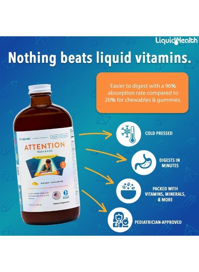LIQUIDHEALTH Attention, Liquid Multivitamin for Kids & Teens - Improves Memory Retention, Concentration, Focus, Mood, Relaxation & Calming - Made in The USA, Great Taste, Vegan, Sugar-Free (2 Pack) - Image 2