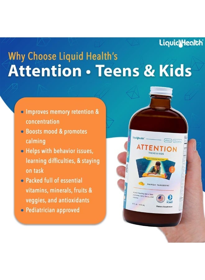 LIQUIDHEALTH Attention, Liquid Multivitamin for Kids & Teens - Improves Memory Retention, Concentration, Focus, Mood, Relaxation & Calming - Made in The USA, Great Taste, Vegan, Sugar-Free (2 Pack) - Image 3