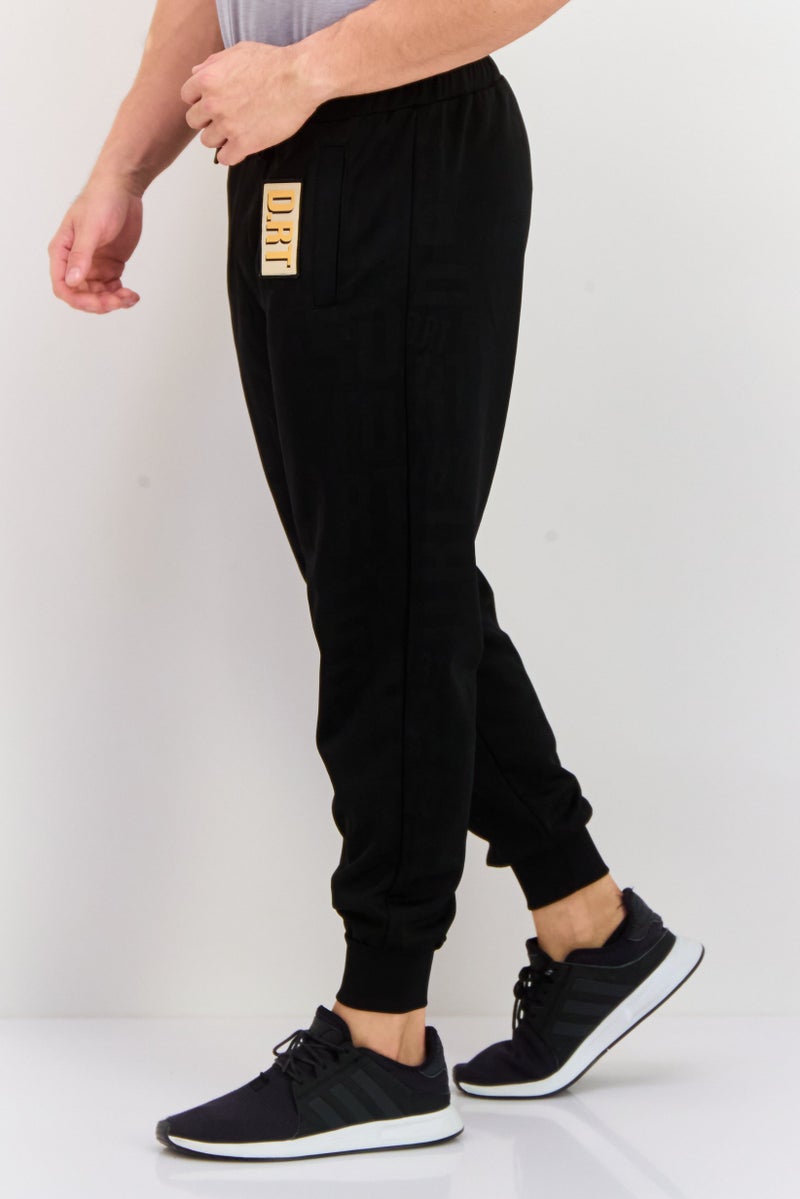 D RT Men Regular Fit Brand Logo Jogger Pants, Black - Image 2