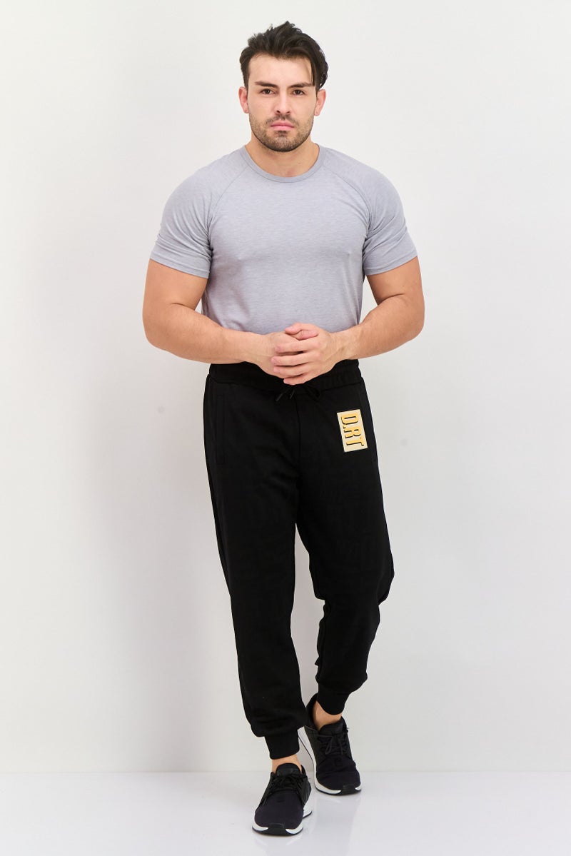 D RT Men Regular Fit Brand Logo Jogger Pants, Black - Image 4