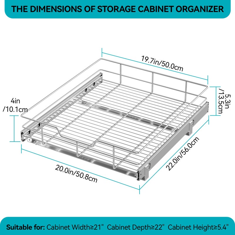 STORKING Pull Out Cabinet Organizer 20" W X 22" D, Slide Out Drawers For Kitchen Organizers and Storage, Pull Out Drawers For Cabinets Capacity Heavy Duty Caddy, Cabinet Shelves Chrome-Plated, Bathroom Pantry - Image 2