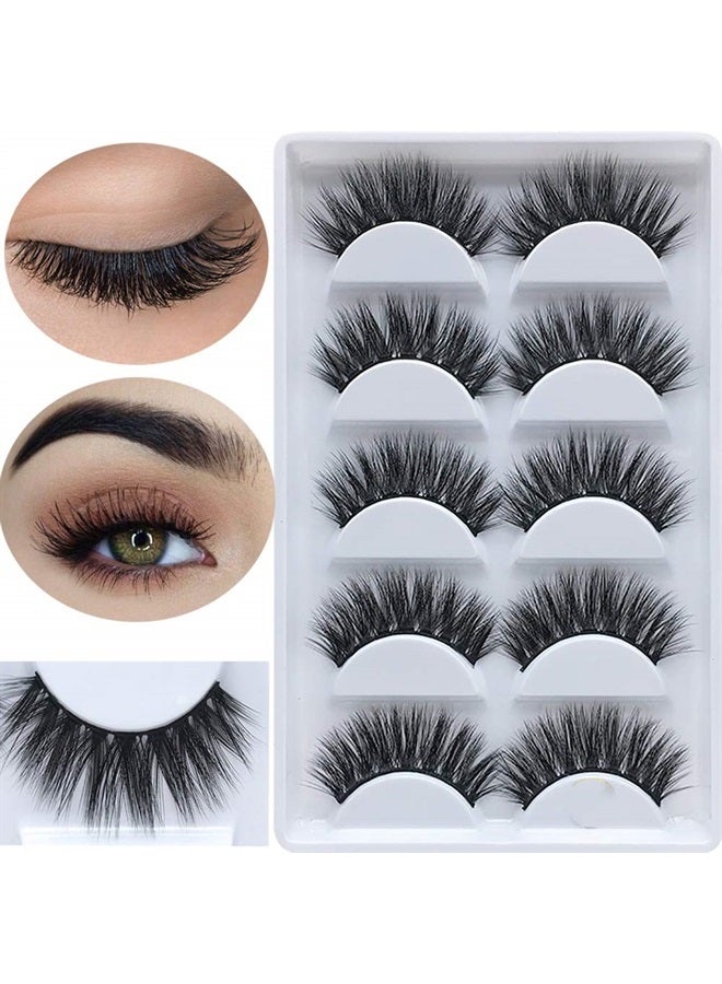 3D False Eyelashes, 5 Pairs Faux Mink Fake Eyelashes Handmade Thick Nature Fluffy Long Lashes Reusable for Makeup