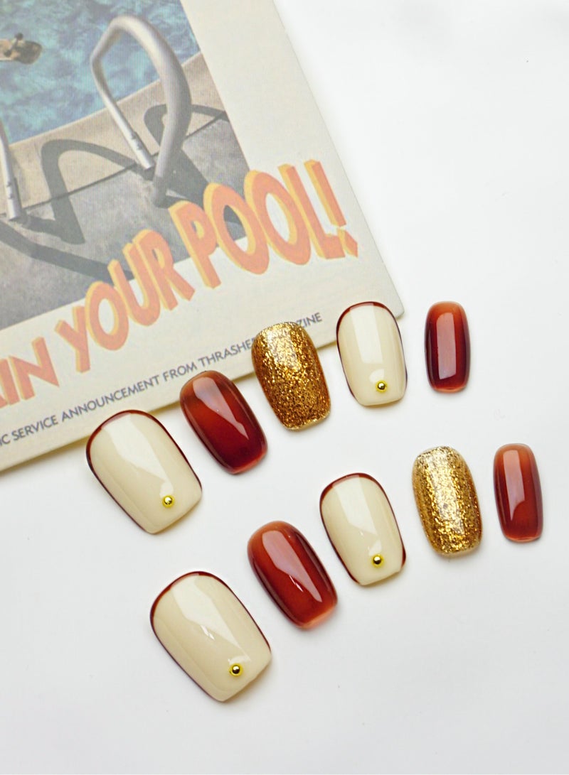 Artist Design/Peninsula Rose (Handmade)/Press On nails/Luxury Hand Painted/Squoval/10 PCS/XS Size - Image 2