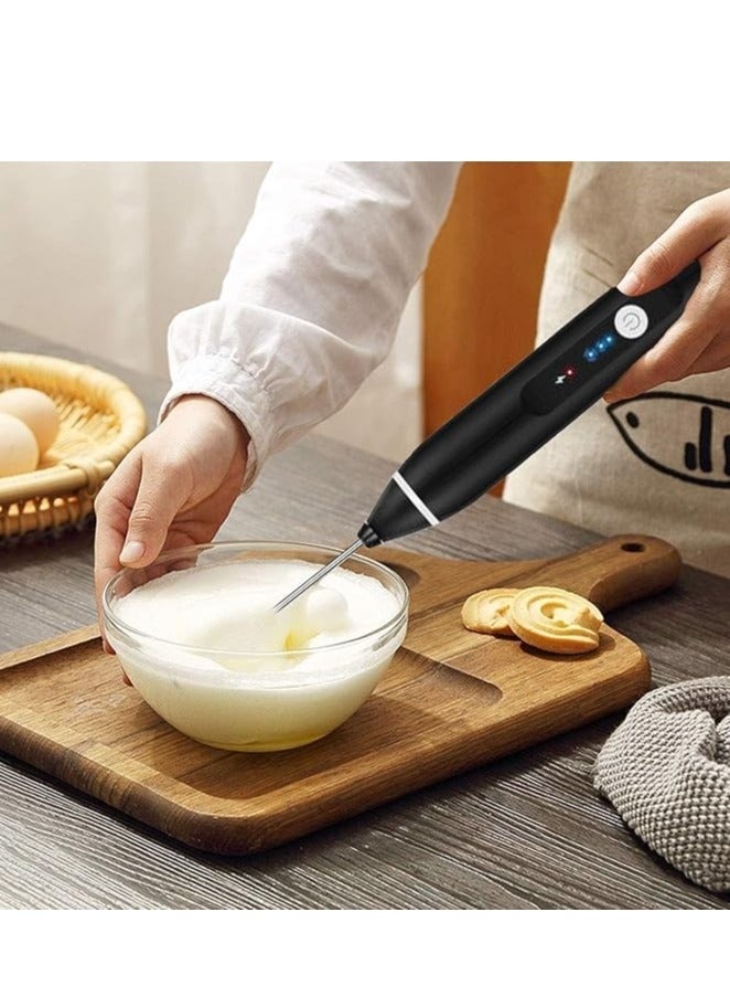 Milk frother handheld, rechargeable electric mixer for coffee drink, foam bread maker, 3 speed adjustable hand held mixer for mini whisk, cappuccino latte hot chocolate (black) - Image 1