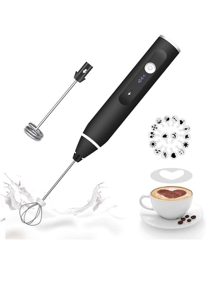 Milk frother handheld, rechargeable electric mixer for coffee drink, foam bread maker, 3 speed adjustable hand held mixer for mini whisk, cappuccino latte hot chocolate (black) - Image 2