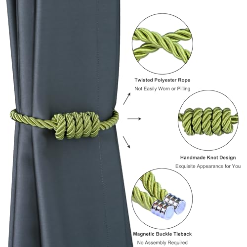 BEL AVENIR Magnetic Curtain Tiebacks, Decorative Drapery Holdbacks Modern Woven Tie-Backs with Exquisite Knot (Green, 2 Pack) - Image 4