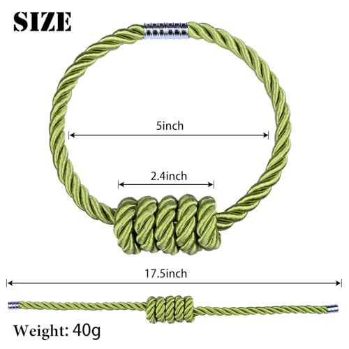BEL AVENIR Magnetic Curtain Tiebacks, Decorative Drapery Holdbacks Modern Woven Tie-Backs with Exquisite Knot (Green, 2 Pack) - Image 2
