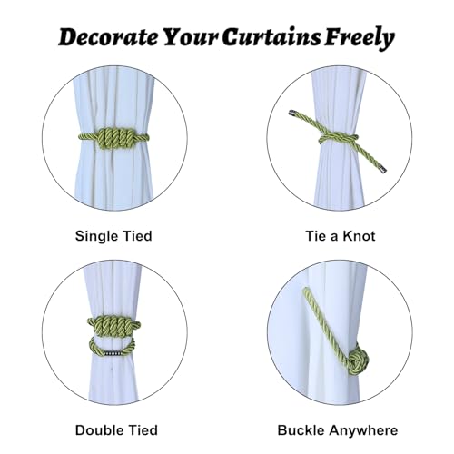BEL AVENIR Magnetic Curtain Tiebacks, Decorative Drapery Holdbacks Modern Woven Tie-Backs with Exquisite Knot (Green, 2 Pack) - Image 3