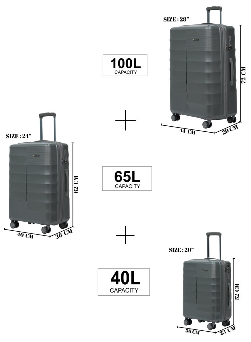 President PP  3-piece luggage set High-quality Travel bag ( S,M,L) spinner wheels, Model -66770 ( olive green ) - Image 5