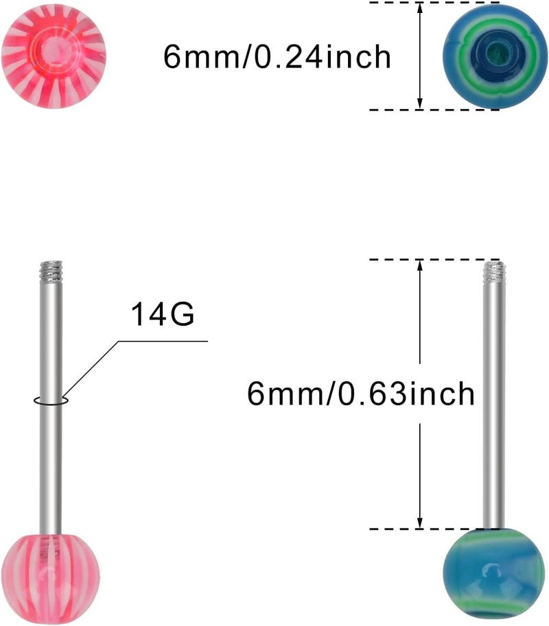 CrazyPiercing 100Pcs 14G Acrylic Tongue Rings, Multi Color Assortment Flexible Tongue Rings Barbells Mix Piercing - Image 1