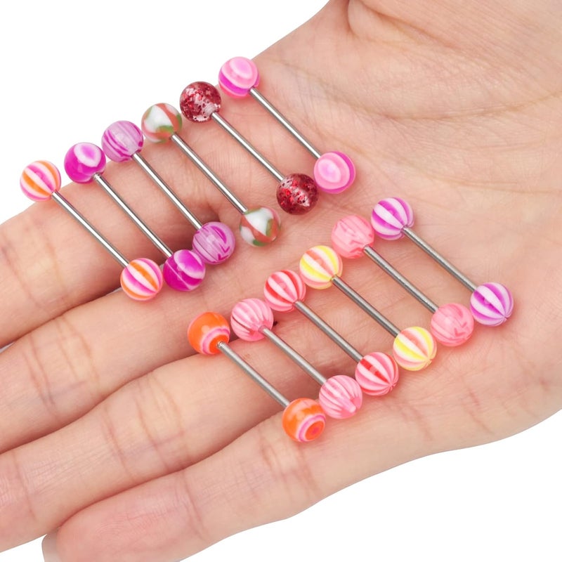 CrazyPiercing 100Pcs 14G Acrylic Tongue Rings, Multi Color Assortment Flexible Tongue Rings Barbells Mix Piercing - Image 3