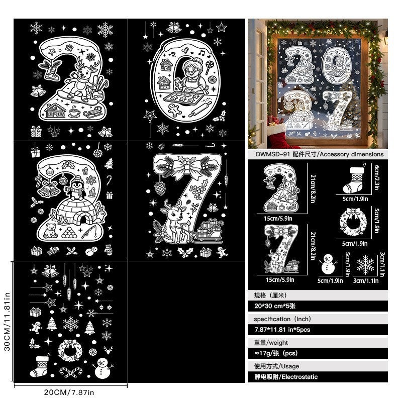 Christmas decoration items - static electricity glass stickers for storefront window scenes stickers