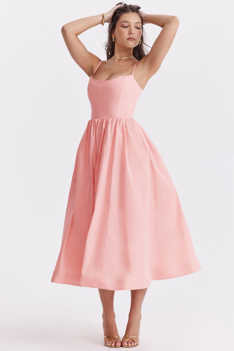 Foreign Trade Womens Amazon Long Skirt Summer New Cross-border Sexy Backless Suspender Gentle Style Dress Womens Skirt Pink