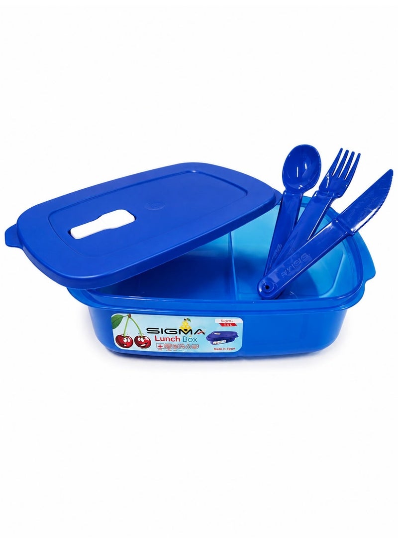 SIGMA Title Sigma Lunch Box 1.5L with Spoon, Fork & Knife – Reusable Food Container with Secure Lid Blue - Image 2