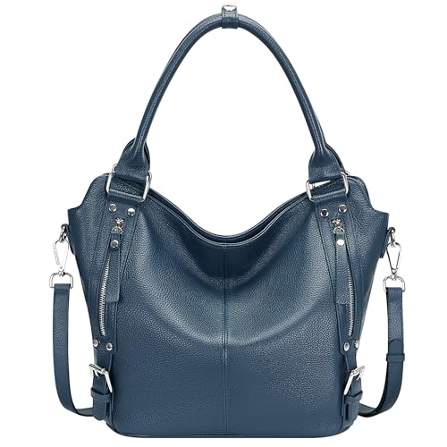 Over Earth Genuine Leather Handbags for Women Hobo Shoulder Bags Ladies Tote Bag(O172E Indigo Blue) - Image 1