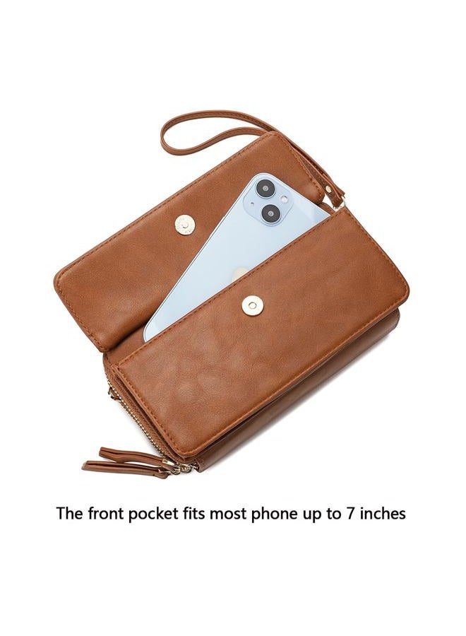 Lanyani RFID Crossbody Wallet Wristlet Purse with Phone Pocket For Women Vegan Leather, Brown, Small - Image 4