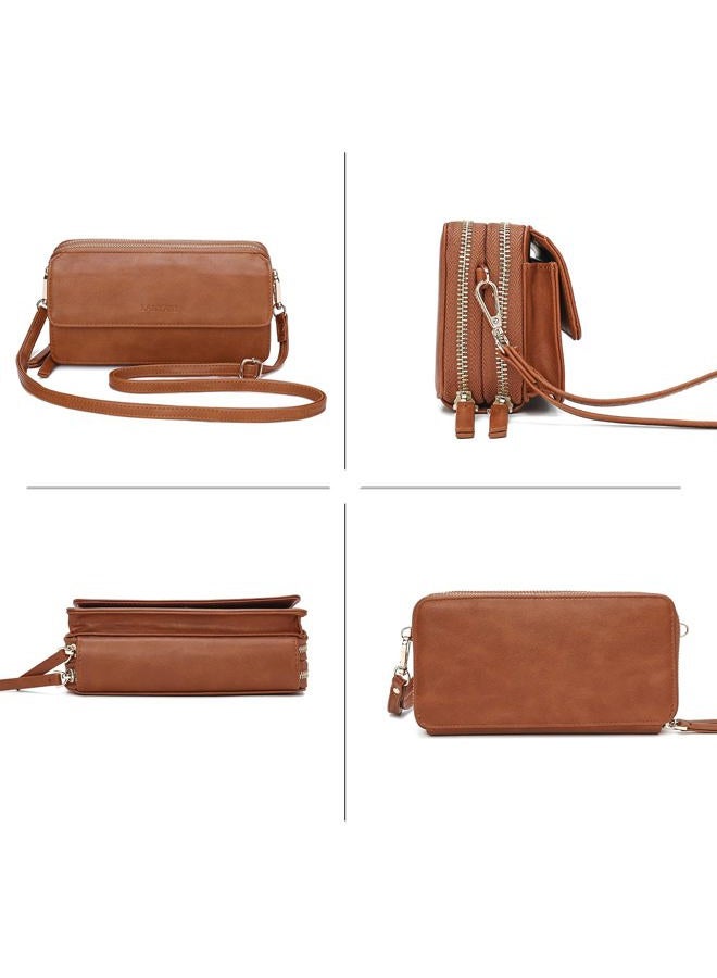 Lanyani RFID Crossbody Wallet Wristlet Purse with Phone Pocket For Women Vegan Leather, Brown, Small - Image 5