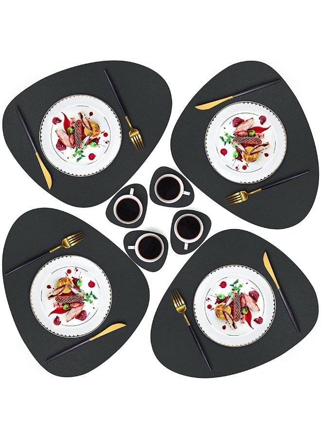 هومستر بلاسيمات و كوستر 4 قطعة مجموعة ، مقاومة للماء ، قابلة للغسيل وسهلة تنظيف طاولة حصيرة ، مقاومة للحرارة غير انزلاق بلاسيمات ، مناسبة لجدول المطبخ (أسود ، 4 بلاسيمات ، 4 كوستر) - Image 1