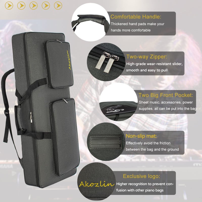 AKOZLIN 61-Key Full Padded Keyboard Gig Bag, 41.7â€Ã—17.3â€Ã—6.3â€Portable Electric Piano Keyboard Case Foldable Bag - Image 5