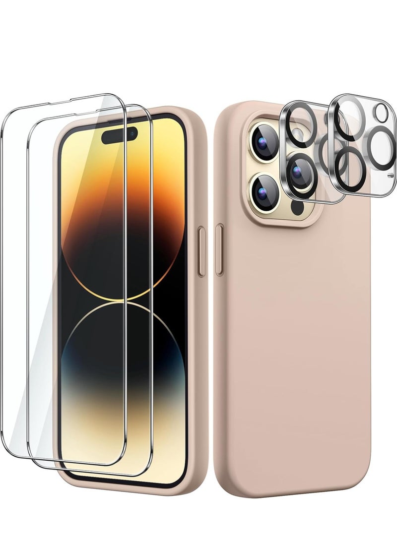 ELTRAZONE 5 in 1 Silicone Case for iPhone 14 Pro Max 6.7-Inch, with 2-Pack Screen Protector and 2-Pack Camera Lens Protector, Full Coverage Tempered Glass Film, Shockproof Phone Cover (Gold) - Image 1