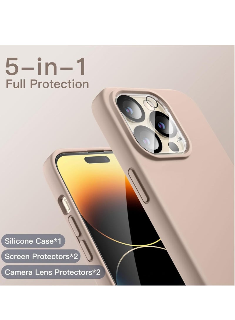 ELTRAZONE 5 in 1 Silicone Case for iPhone 14 Pro Max 6.7-Inch, with 2-Pack Screen Protector and 2-Pack Camera Lens Protector, Full Coverage Tempered Glass Film, Shockproof Phone Cover (Gold) - Image 3