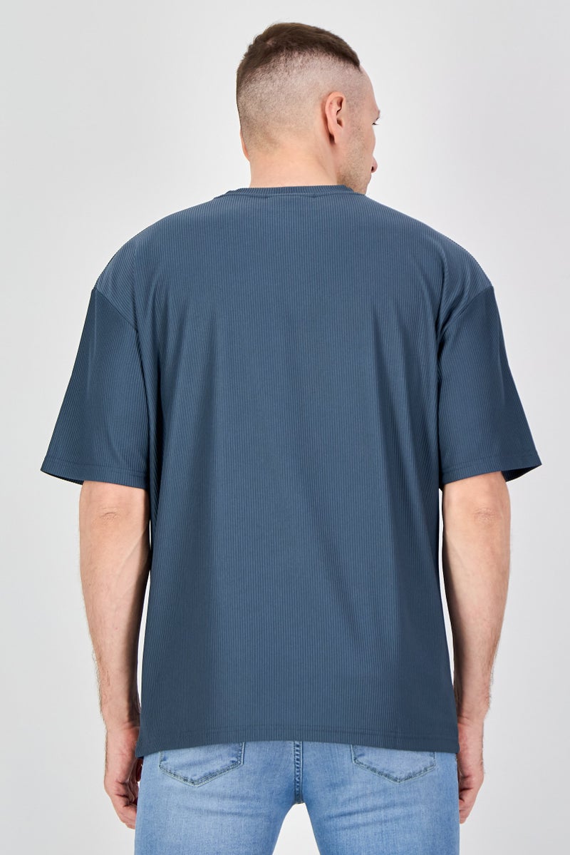 Core Elements Men Crew Neck Short Sleeve Stripe T Shirt, Dark Slate Grey - Image 3