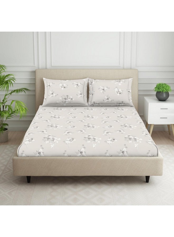 Welspun 120 TC Polycotton Bedsheet for Double Bed with 2 Pillow Cover | Skin Safe & Super Soft King Size Bed Sheet | (108 X 108 Inch) - Floral Grey | Harmony - Image 1
