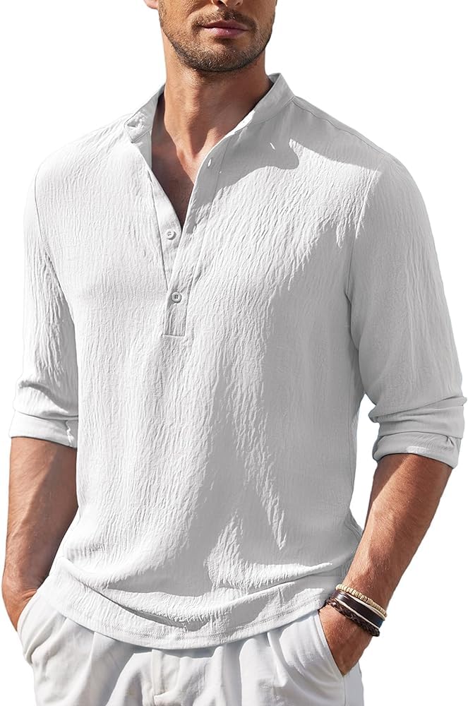 Bellstone Men’s Cotton Blend Solid Regular Fit Full Sleeve Short Kurtas | Men's Trendy Short Kurta | Ethnic Stylish Casual Lightweight Summer Kurta for Daily and Occasion Use White - Image 1