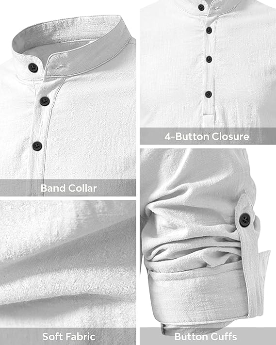 Bellstone Men’s Cotton Blend Solid Regular Fit Full Sleeve Short Kurtas | Men's Trendy Short Kurta | Ethnic Stylish Casual Lightweight Summer Kurta for Daily and Occasion Use White - Image 5