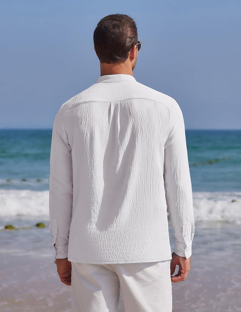 Bellstone Men’s Cotton Blend Solid Regular Fit Full Sleeve Short Kurtas | Men's Trendy Short Kurta | Ethnic Stylish Casual Lightweight Summer Kurta for Daily and Occasion Use White - Image 2