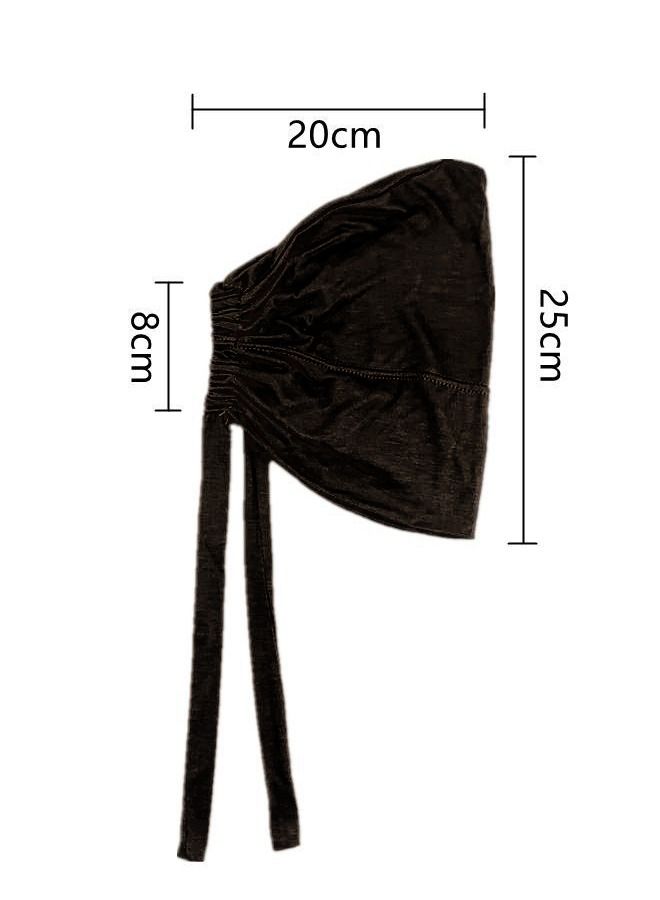 Women's Headscarf Elastic Lace-Up Base Cap Solid Color Headscarf Cover Scarf Black And White (2 PCS) - Image 4