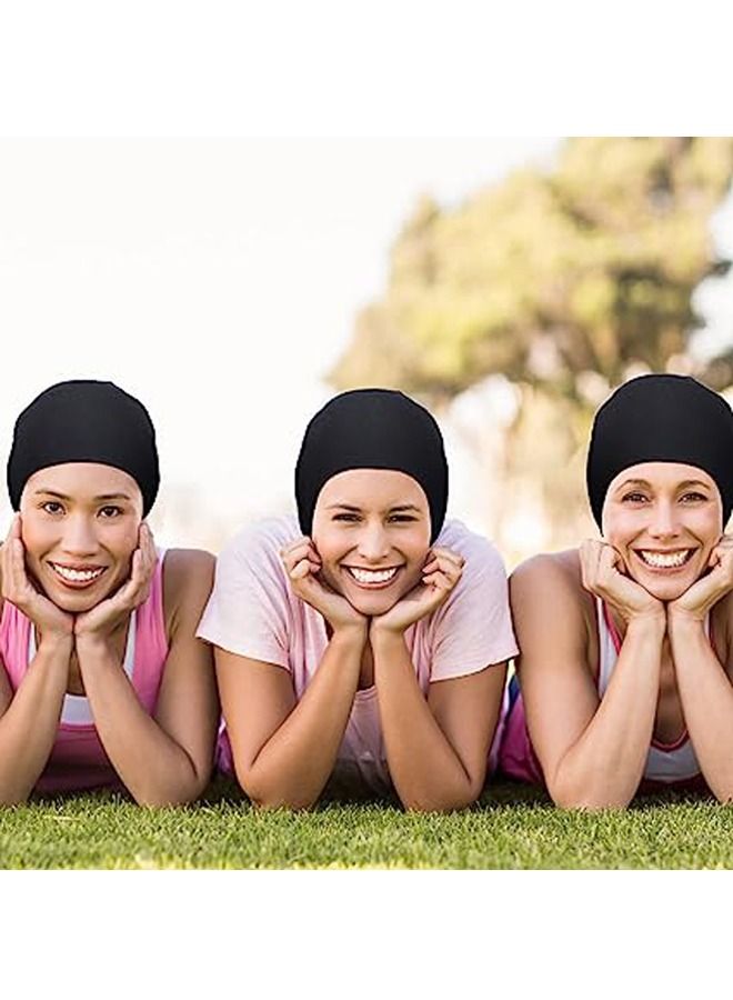 Women's Headscarf Elastic Lace-Up Base Cap Solid Color Headscarf Cover Scarf Black And White (2 PCS) - Image 5