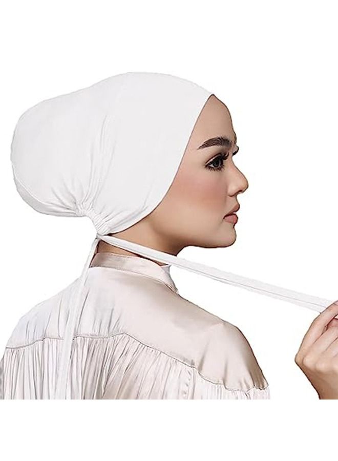 Women's Headscarf Elastic Lace-Up Base Cap Solid Color Headscarf Cover Scarf Black And White (2 PCS) - Image 2