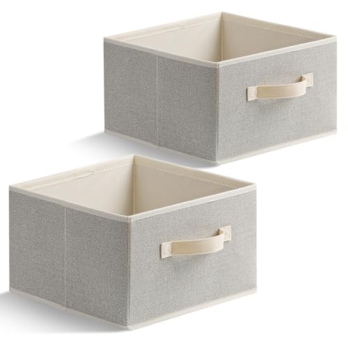 EITMOW 11 inch Storage Baskets Woven Fabric Bins Storage Cubes with Reinforced Handles Organizer Bins for Closet Shelves Foldable for Clothes Beige 2PCS111178inch - Image 1