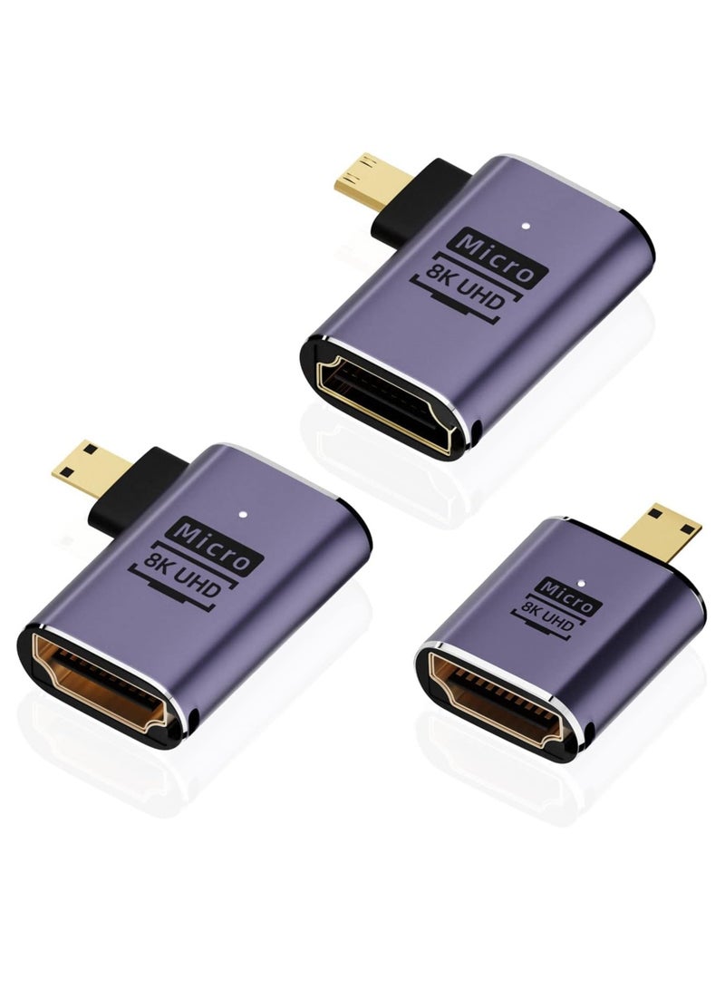 Excefore Micro Hdmi To Hdmi Adapter 3 Pcs 8K 90 Degree Left And Right Angle Micro Hdmi Male To Hdmi Female Cable For A6000 Raberry Pi 4 Gopro Hero 7 And Other Ort Camera  - Image 1