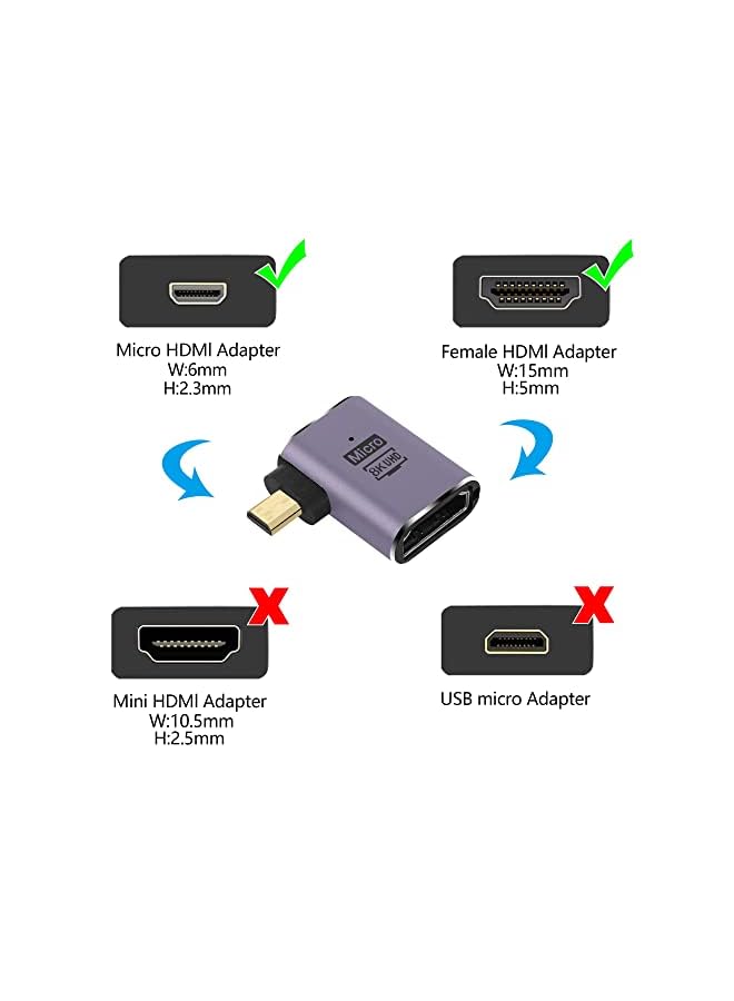 Excefore Micro Hdmi To Hdmi Adapter 3 Pcs 8K 90 Degree Left And Right Angle Micro Hdmi Male To Hdmi Female Cable For A6000 Raberry Pi 4 Gopro Hero 7 And Other Ort Camera  - Image 5