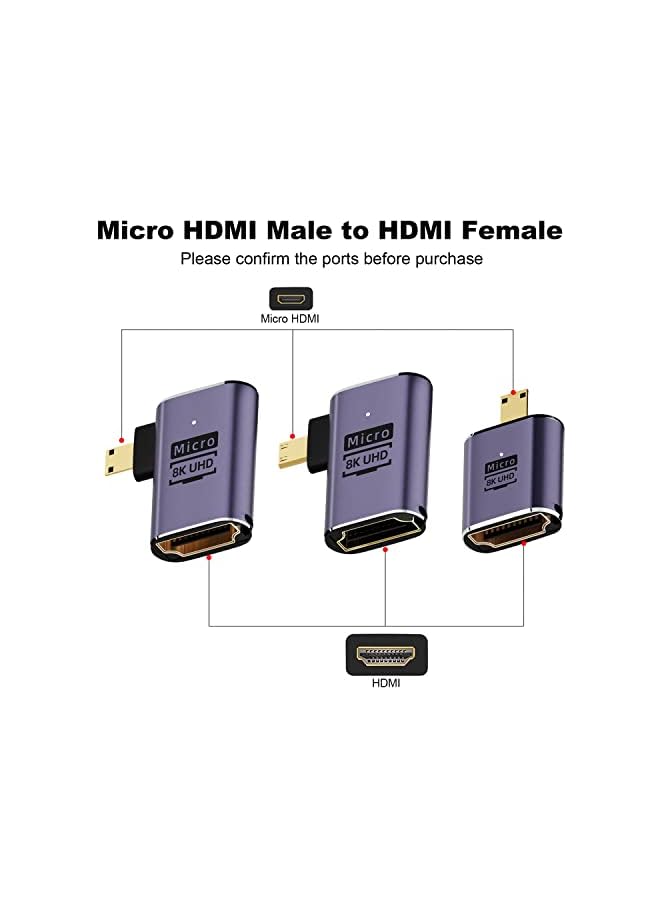 Excefore Micro Hdmi To Hdmi Adapter 3 Pcs 8K 90 Degree Left And Right Angle Micro Hdmi Male To Hdmi Female Cable For A6000 Raberry Pi 4 Gopro Hero 7 And Other Ort Camera  - Image 2