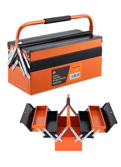 Metal Toolbox 5-Tray - Durable Single Handle Large Capacity Portable Upward Folding Tool Organizer with Lock Hole for Household Workshops Garage Repairs and Maintenance