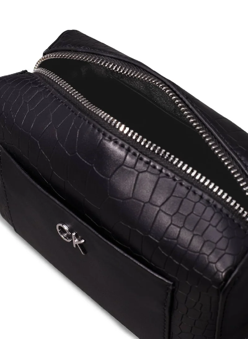 CALVIN KLEIN Women's Crocodile Crossbody Bag - Recycled blend faux leather exterior, Black