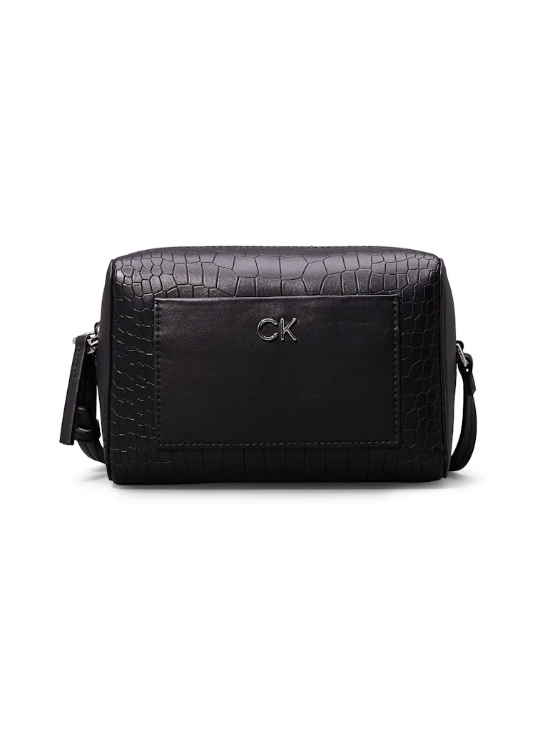 CALVIN KLEIN Women's Crocodile Crossbody Bag - Recycled blend faux leather exterior, Black