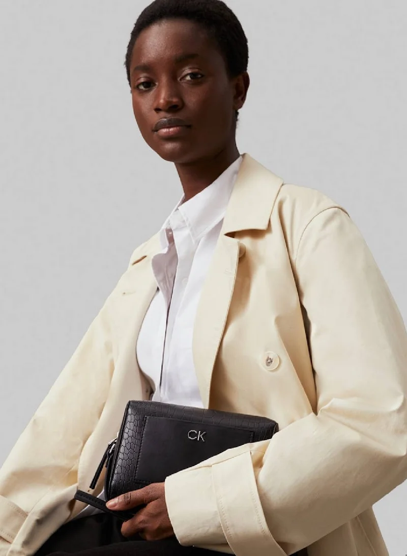 CALVIN KLEIN Women's Crocodile Crossbody Bag - Recycled blend faux leather exterior, Black